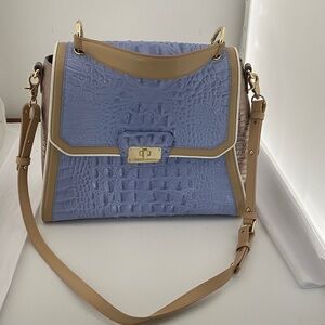 Lavender Croc-Embossed Top-Handle Satchel with Tan Trim